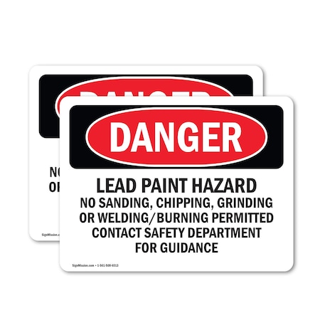 Signmission Lead Paint Hazard No Sanding Chipping Danger Sign, Vinyl Decal, 10in W x 7in L, 2PK OS-2PACK-DS-D-710-L-1942